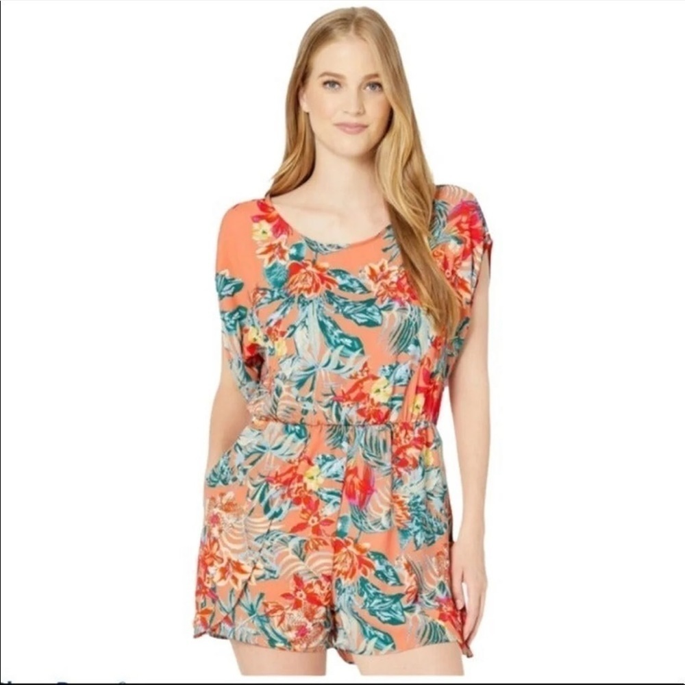 NWT Women's BCBG MAXAZRIA Flutter Sleeve Woven Romper Multi-Tropicalia